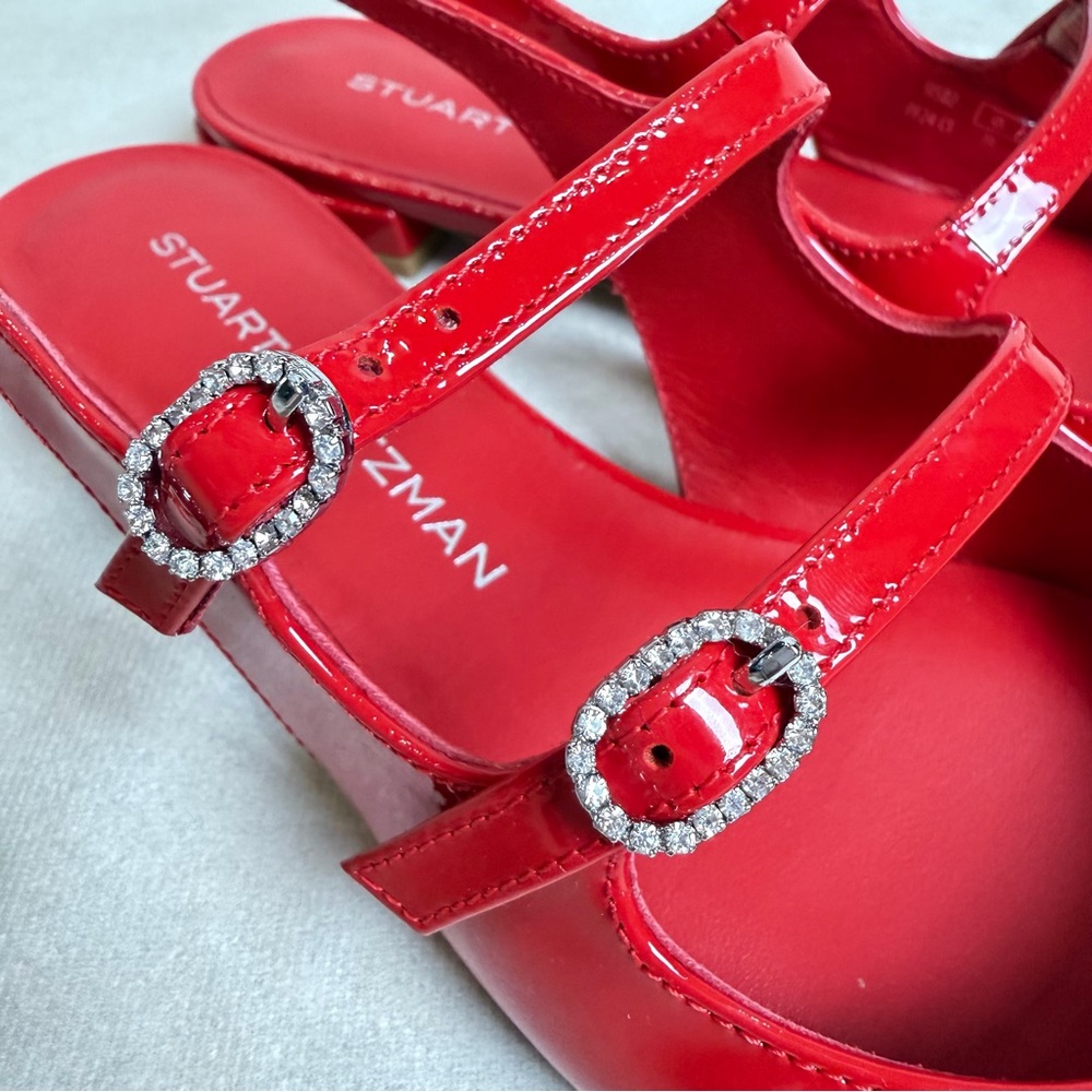 Stuart Weitzman Claris Mary Jane Slingback Red Patent Cherry  Size 7 / 37.5 - Picture 9 of 15